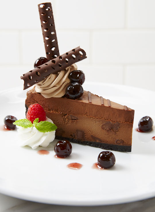 A slice of the Godiva Double Chocolate Cheesecake